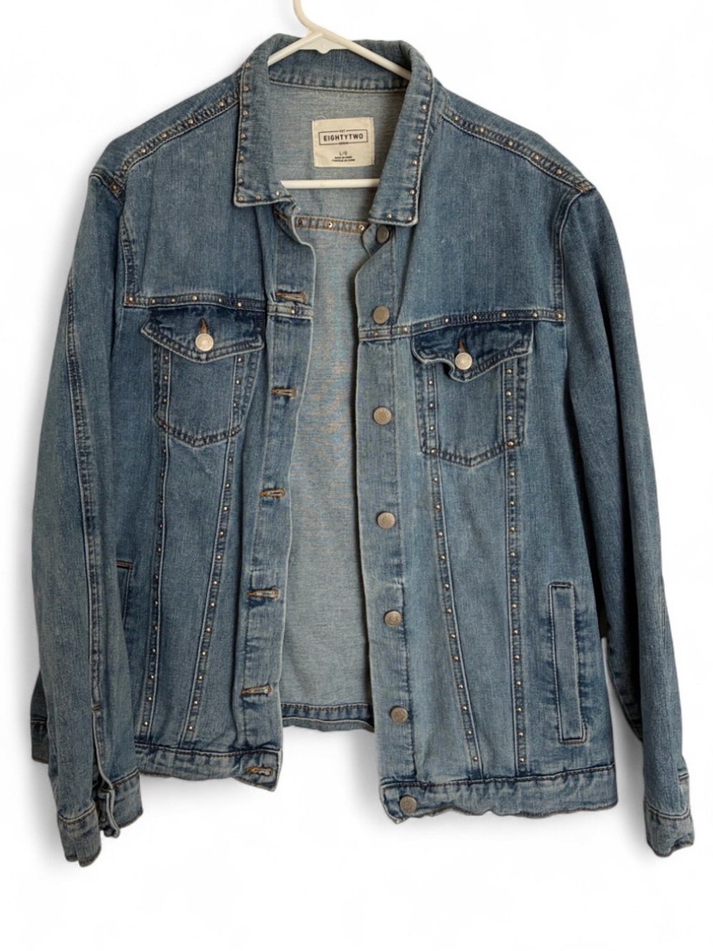 Classic Blue Denim Jacket with Stud Detailing Large